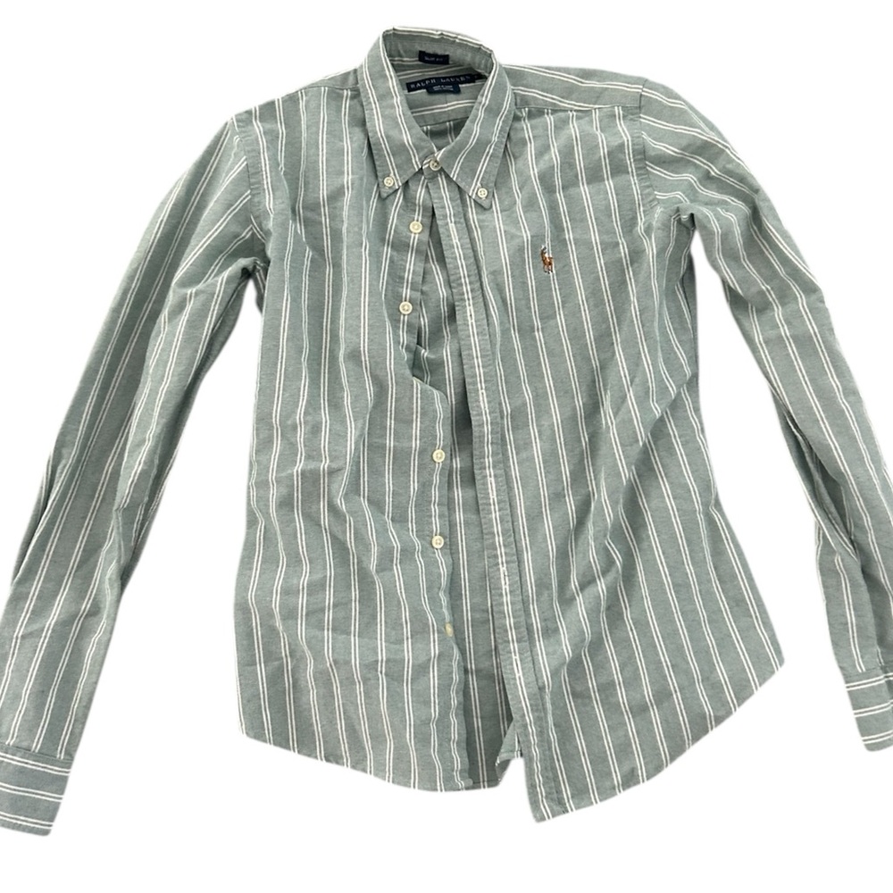 Ralph Lauren Green Striped Slim Fit Button Down Shirt